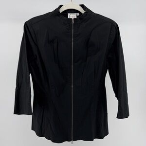 Finley Black Zip Front Poplin Cotton Blend Blouse Top, Women's Large